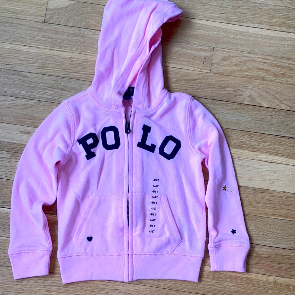 NWT Toddler Girl Polo by Ralph Lauren Pink Zip-Up Hoodie Sweatshirt - 4T